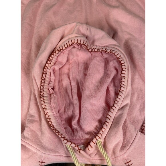 Honorine Hoodie Sweatshirt Pink Size Medium Made in USA Pocket Contrast Stitch - Picture 10 of 11
